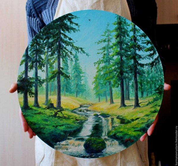 Пейзаж на круглом холсте