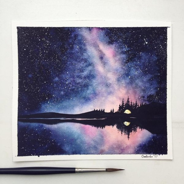 Рисование акриловыми красками космос