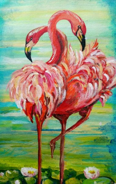 Фламинго живопись акрилом
