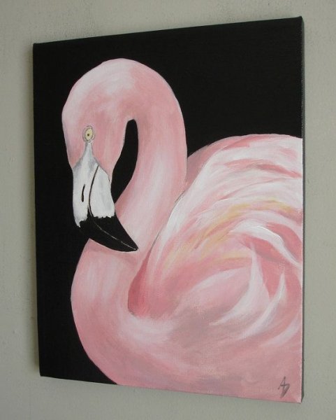 Фламинго акрилом на холсте