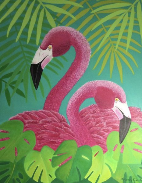 Фламинго рисунок акрилом