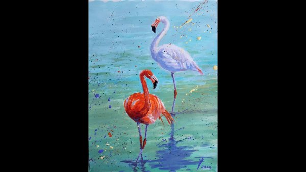 Фламинго живопись акрилом