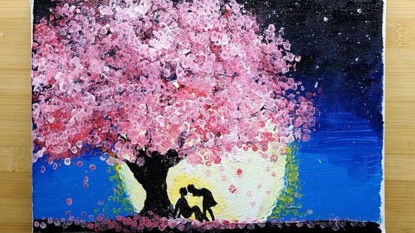 Сакура акрилом на холсте