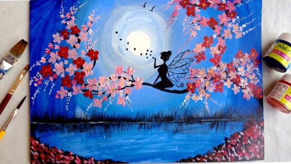 Картины Сакуры акриловыми красками