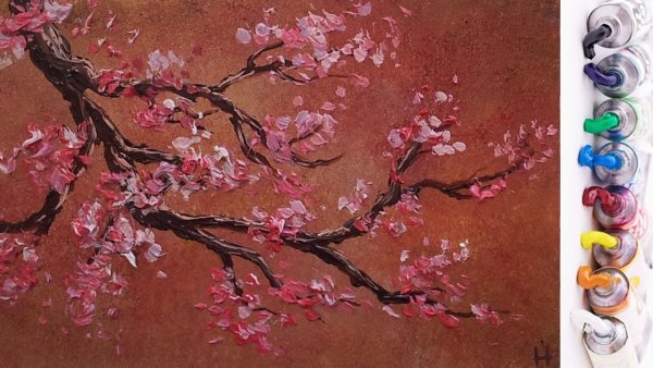 Ветка Сакуры акриловыми красками