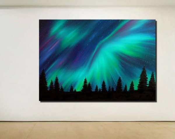 Северное сияние гуашью