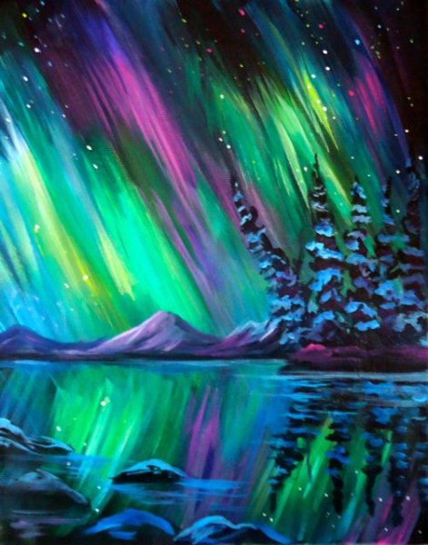 Северное сияние акрилом на холсте