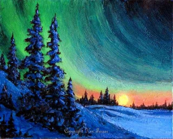 Рисование Северного сияния акварелью