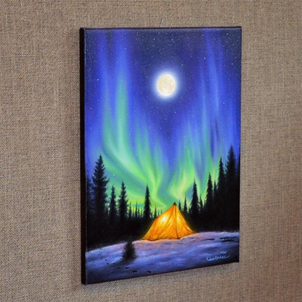 Северное сияние маслом на холсте