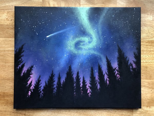 Северное сияние акриловыми красками