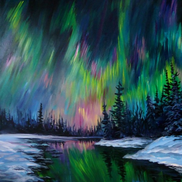Северное сияние картины акрилом