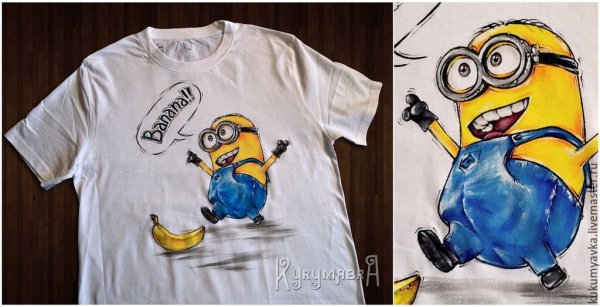 Миньон на футболке акриловыми красками