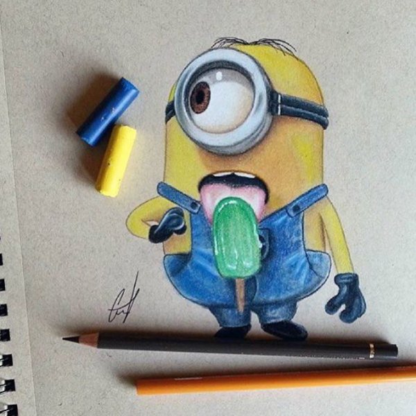 Миньоны цветными карандашами