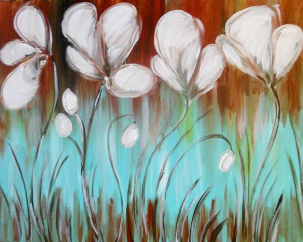 Белые цветы акриловыми красками мастер класс