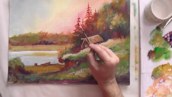 Пейзажи акрилом на бумаге