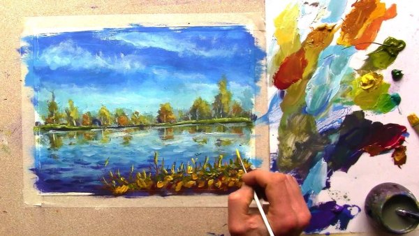 Пейзаж акрилом мастер класс