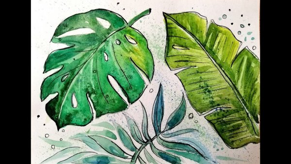 Абстракция акварель листья