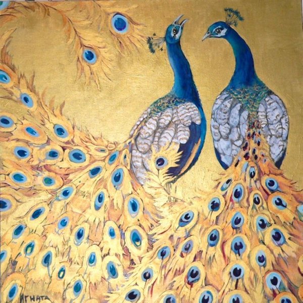 Павлин с золотой поталью