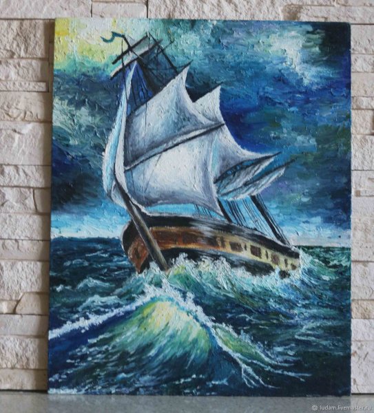 Парусник маслом на холсте