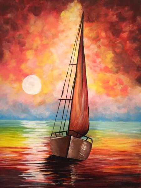 Парусник на закате картина маслом