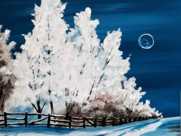 Зимняя живопись акрилом
