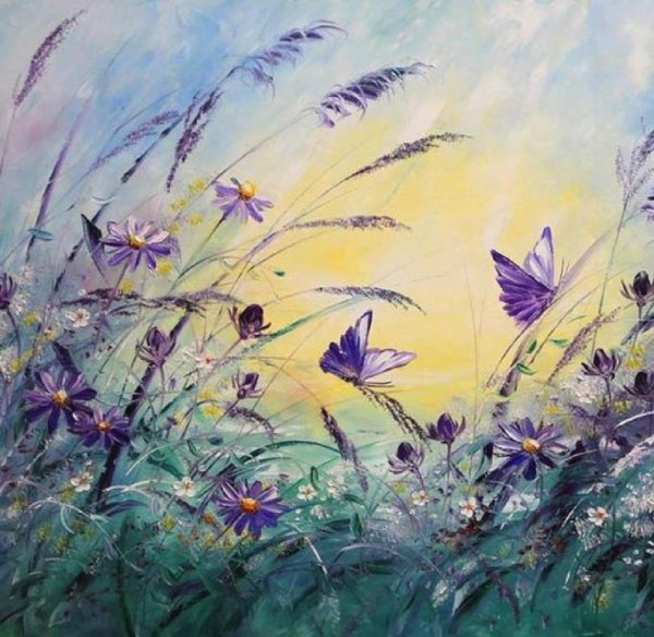Полевые цветы в живописи мастихином