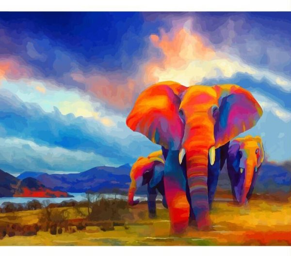 Живопись на холсте "слоны"