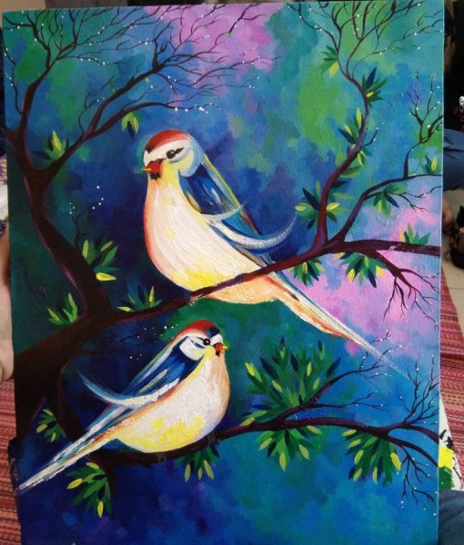 Рисунок птицы акрилом