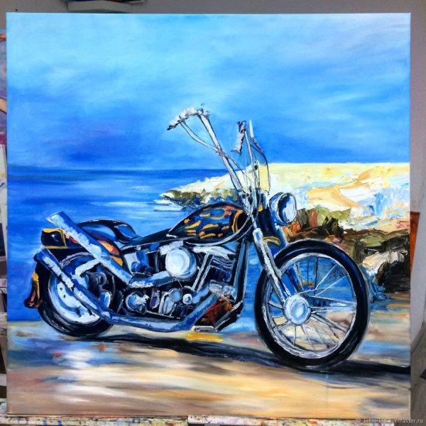 Картина маслом мотоцикл