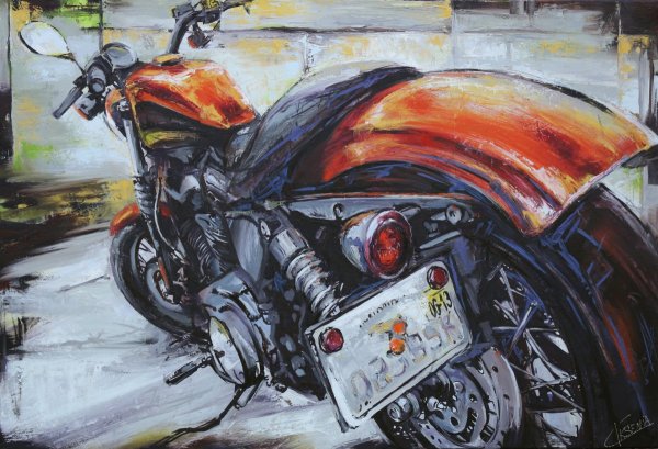 Мотоциклист акварель
