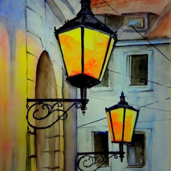 Городские пейзажи с фонарями