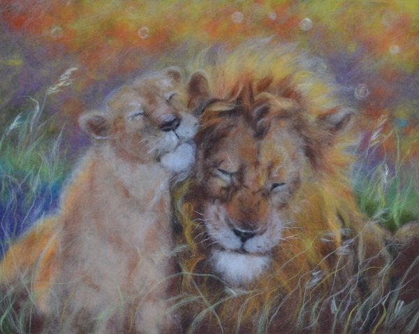 Картины из шерсти Лев
