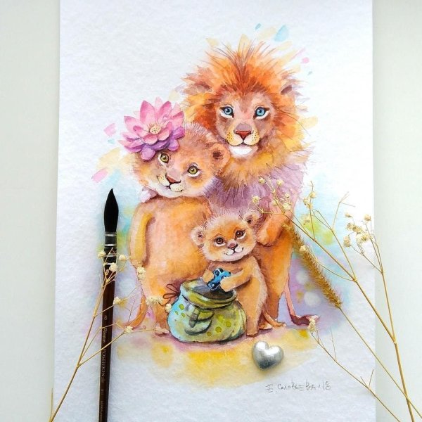 Львенок акварель