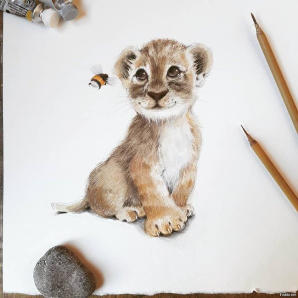 Акварельная живопись Львенок