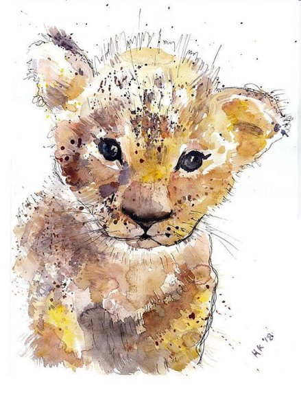 Львенок милый акварель