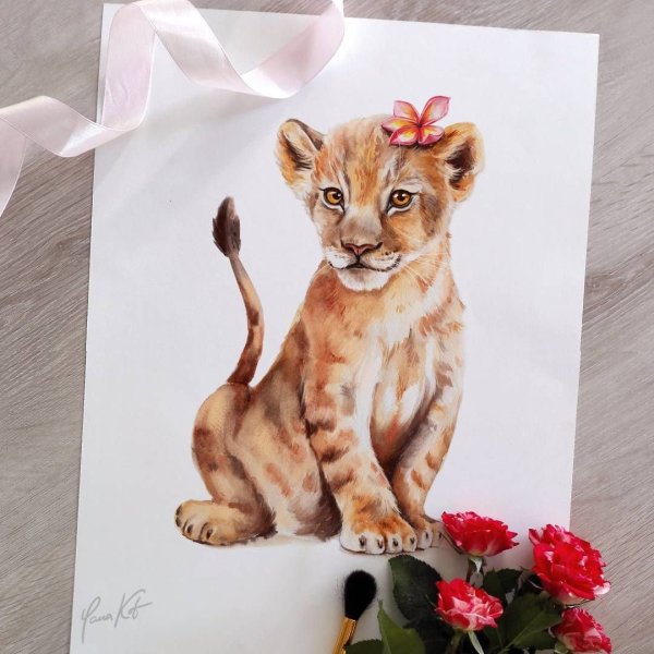 Львица с цветами