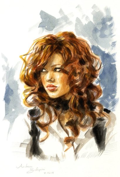 Кудрявые волосы акварелью