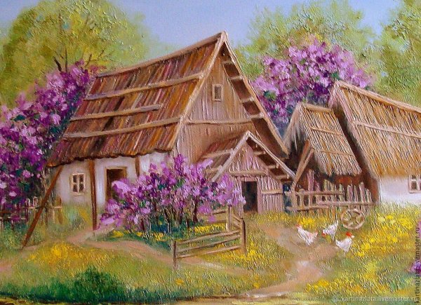 Сельский пейзаж акрилом