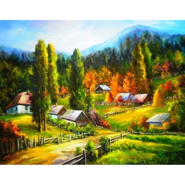 Сельский пейзаж акрилом