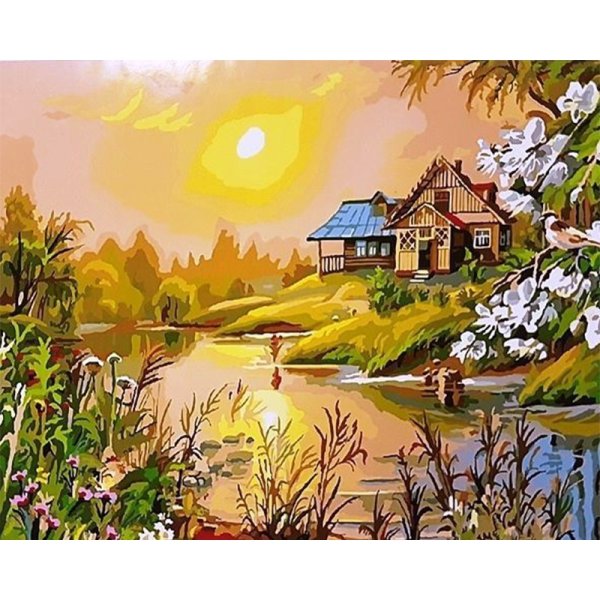 Пейзаж с домиком акрилом на холсте