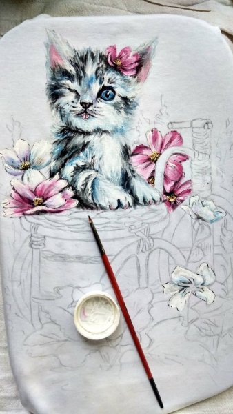 Роспись по ткани котики