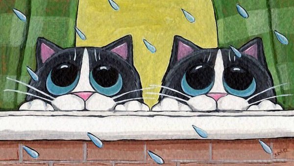 Коты гуашью Веселые