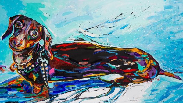 Такса рисунок красками