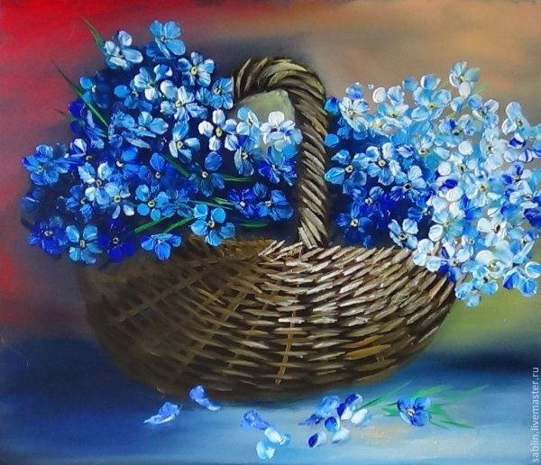 Букет незабудок в корзинке