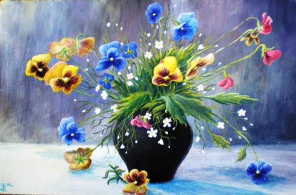 Анютины глазки акрилом