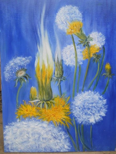 Одуванчики гуашью