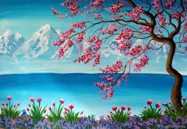 Sakura Цветущая живопись Фудзияма