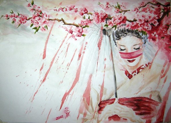 Рисунок в стиле Японии красками