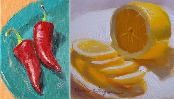 Рисуем фрукты и овощи акилом