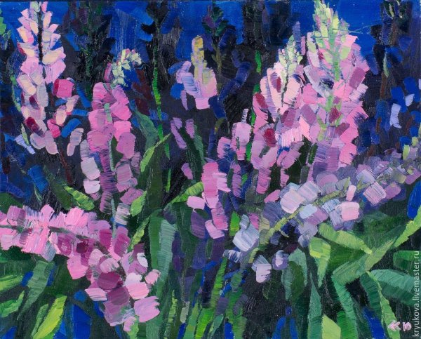 Акварель люпиновое поле